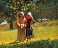 Apple Picking aka Two Girls in sunbonnets or in the Orchard Winslow Homer watercolor